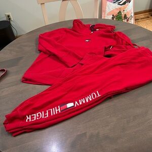 Red two piece jump suit